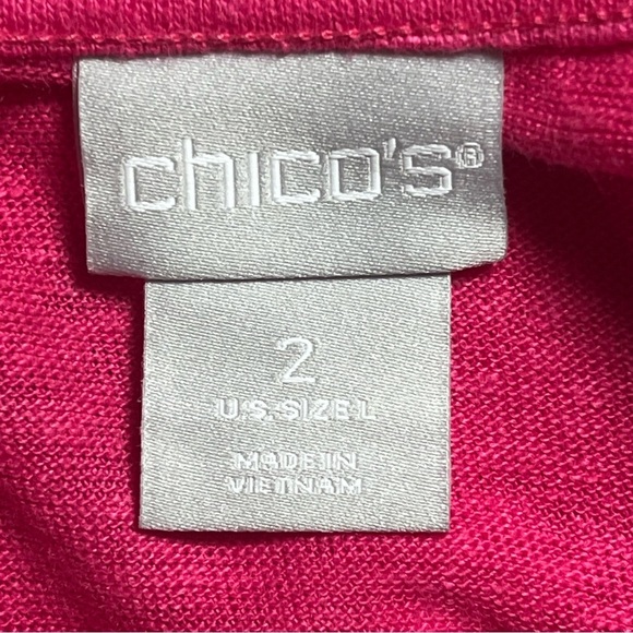 Chico’s | Pink Linen Embroidered Fringe Flutter Sleeve Top, Size 2 (Large) - Picture 7 of 8